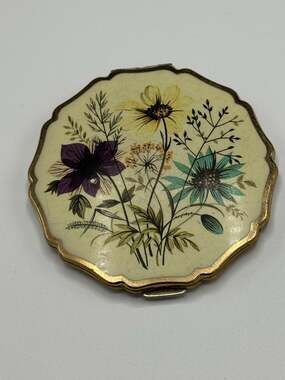 Stratton Floral Gold Tone Compact Mirror Case Vintage